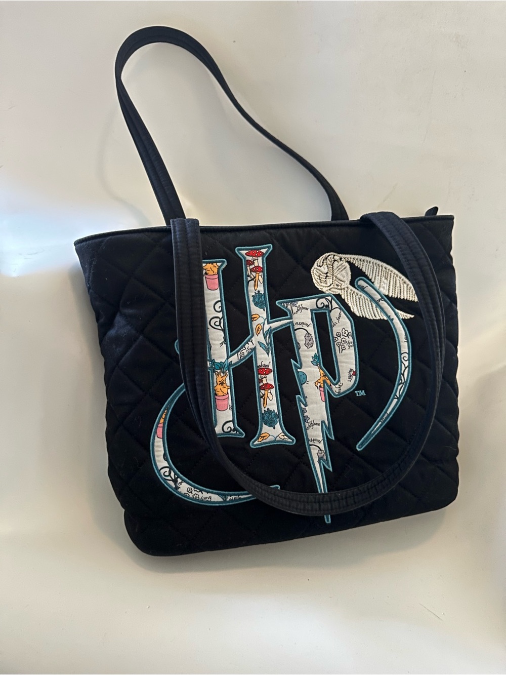 Black Quilted Tote Bag with Colorful HP Crest